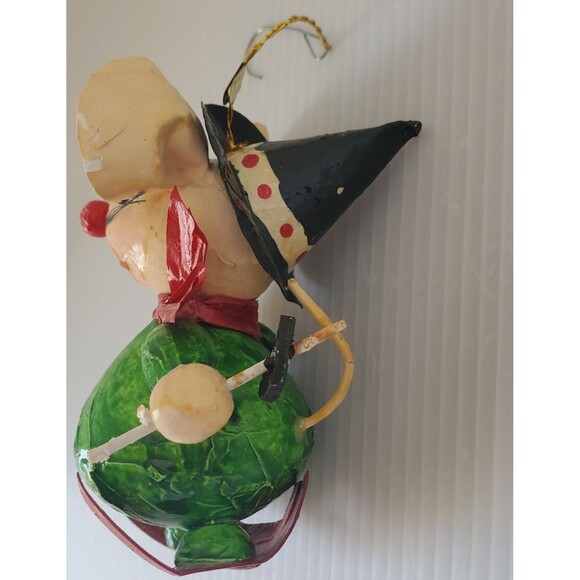 Vintage Christmas Ornament Paper Mache Witch Mouse On Skis Taiwan 1980s Folk Art - Picture 5 of 11
